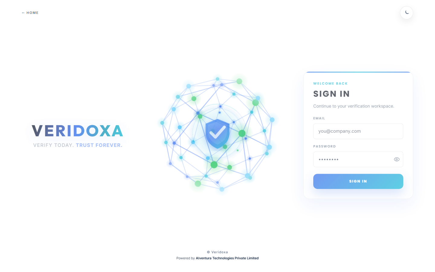 Veridoxa live HR sign-in workspace